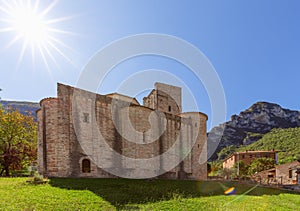 View of Roman Catholic abbey San Vittore alle Chiuse in the comune of Genga, Marche, Italy photo