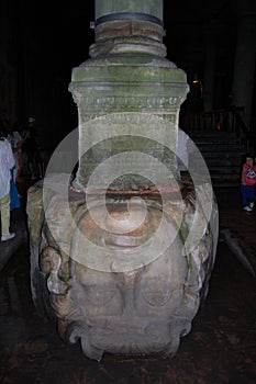 View of the Roman cisterns, in Istanbul Turkey. Medusa head photo