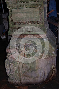 View of the Roman cisterns, in Istanbul Turkey. Medusa head photo