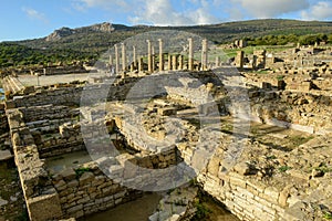 View at roman town of Baelo Claudia at Bolonia in Spain