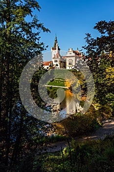 View of the romantic castle in Pruhonice