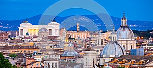 View of Rome from Castel Sant`Angelo at blue hour. Rome cityscap, Italy, Europe