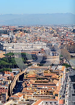 View of Rome from the dome of St. Peter`s Cathedral. Vatican. Rome. Italy