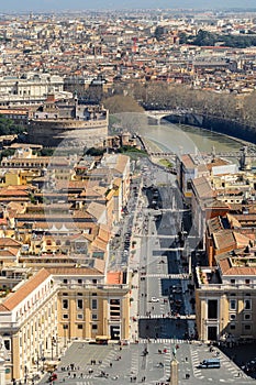 View of Rome from the dome of St. Peter`s Cathedral. Vatican. Rome. Italy