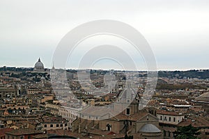 View of Rome from monument of Vittorio Emanuele Vittoriano observation deck. Rome cityscape from viewpoint. Travel photography