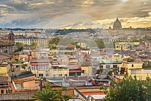 View on Rome with St. Peter`s Basilica Vatican from Terrazza Viale del Belvedere. Italy