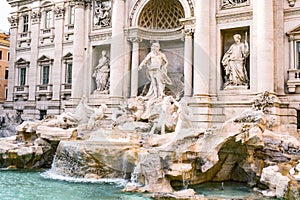 View of Rome Trevi Fountain Fontana di Trevi in Rome, Italy. Trevi is most famous fountain of Rome. Architecture and landmark of