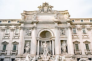 View of Rome Trevi Fountain Fontana di Trevi in Rome, Italy. Trevi is most famous fountain of Rome. Architecture and landmark of