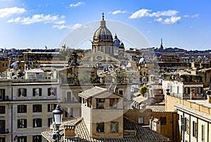 View of Romeâ€™s city from Trinita dei Monti church, Rome,