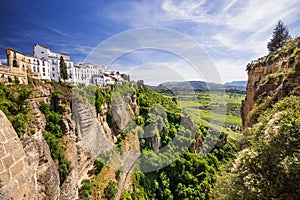 View of Ronda village, one of the famous white villages Pueblos Blancos of Andalucia, Spain photo