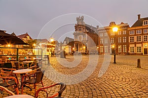 View at the Roode Steen city center square with christmas decoration in the Dutch city of Hoorn, The Netherlands photo