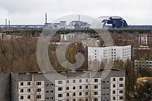 View from roof of 16-storied apartment house in Pripyat town