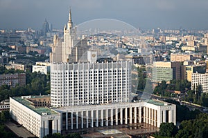 View from roof of hotel Ukraina. Moscow. White house.