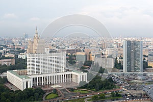 View from roof of hotel Ukraina. Moscow. White house.