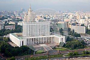 View from roof of hotel Ukraina. Moscow. White house.