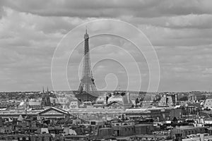 view on roofs of buildings and Eiffel Tower in Paris