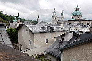 View on the roofs of Salzburg old town in bull day