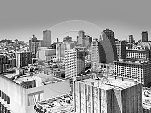 view from the rooftop to the city of San Francisco in San Francisco, USA. The city is the site of over 410 high-rises,44 of which