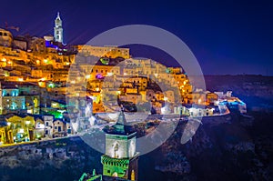View of rooftops of the Italian city Matera with san pietro caveoso and the cathedral...IMAGE
