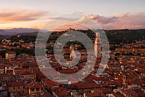 View of rooftops in Verona from the Lamberti Tower