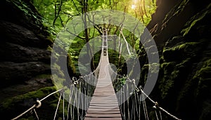 A view of a Rope Bridge across a ravine