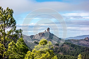 View of Roque Nublo from Pico de las Nieves on Gran Canaria, Canary Islands, Spain