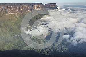 View from the Roraima tepui on Kukenan tepui at the mist - Venezuela, South America