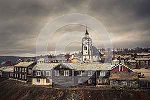 View on Roros church. Norwegian original architecture. Mining to