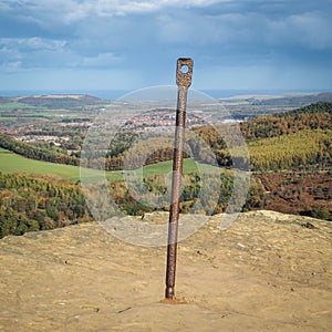 View from Roseberry Topping, relic of mining, over Guisborough, North York Moors