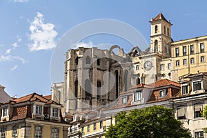 View from rossio square on Cathedral in Lisbon