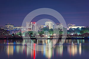 View of Rosslyn  Arlington  Virginia  USA from the tidal basin in Washington DC at Dusk