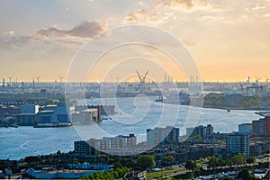 View of Rotterdam port and Nieuwe Maas river