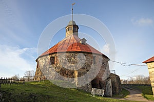 View of the round tower of Lars Torstensson (Pugachev Tower). Korela fortress. Priozersk