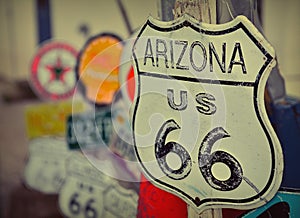 Route 66 decorations in the city of Seligman in Arizona. photo