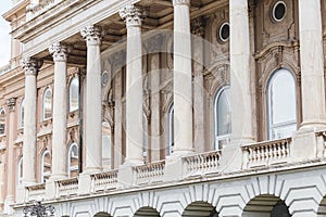 view of row of columns in a royal palace in Budapest