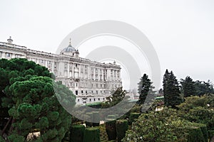 View of Royal Palace from the park side in Madrid