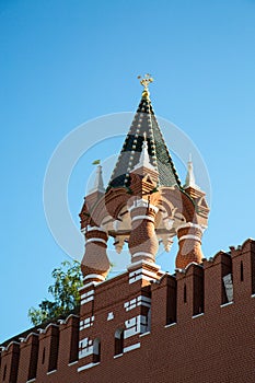 View of the Royal tower of the Moscow Kremlin on a clear Sunny day.