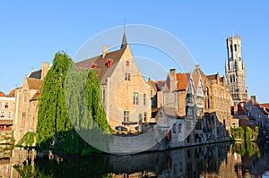 View from the Rozenhoedkaai of the Old Town of Bruges, Belgium