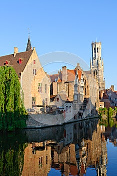 View from the Rozenhoedkaai of the Old Town of Bruges, Belgium