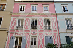 View of Rue Cremieux, a street with colorful houses in the 12th arrondissement of Paris popular with