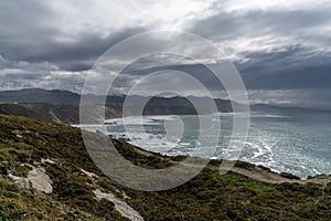 View of the rugged cliffs and coastline at Cabo Vidio in Asturias