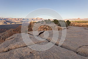 View of rugged desert mountain landscape from Gooseberry Mesa, Utah, USA