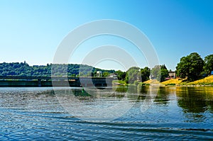 View of the Ruhr near Mühlheim an der Ruhr. Landscape by the river