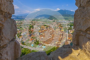 View from ruined castle Il Bastione at the historic district of Riva del Garda