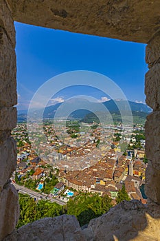 View from ruined castle Il Bastione at the historic district of Riva del Garda