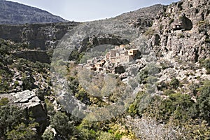 View of ruins of an abandoned village at the Wadi Bani Habib at