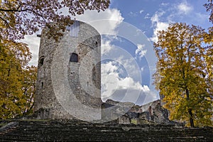 View of ruins of ancient Livonian castle in old town of Cesis