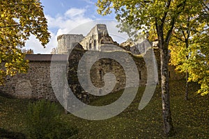 View of ruins of ancient Livonian castle in old town of Cesis