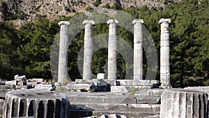 View of the ruins of the Athena temple in Priene, Turkey.