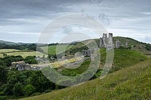 View of the ruins of Corfe Castle